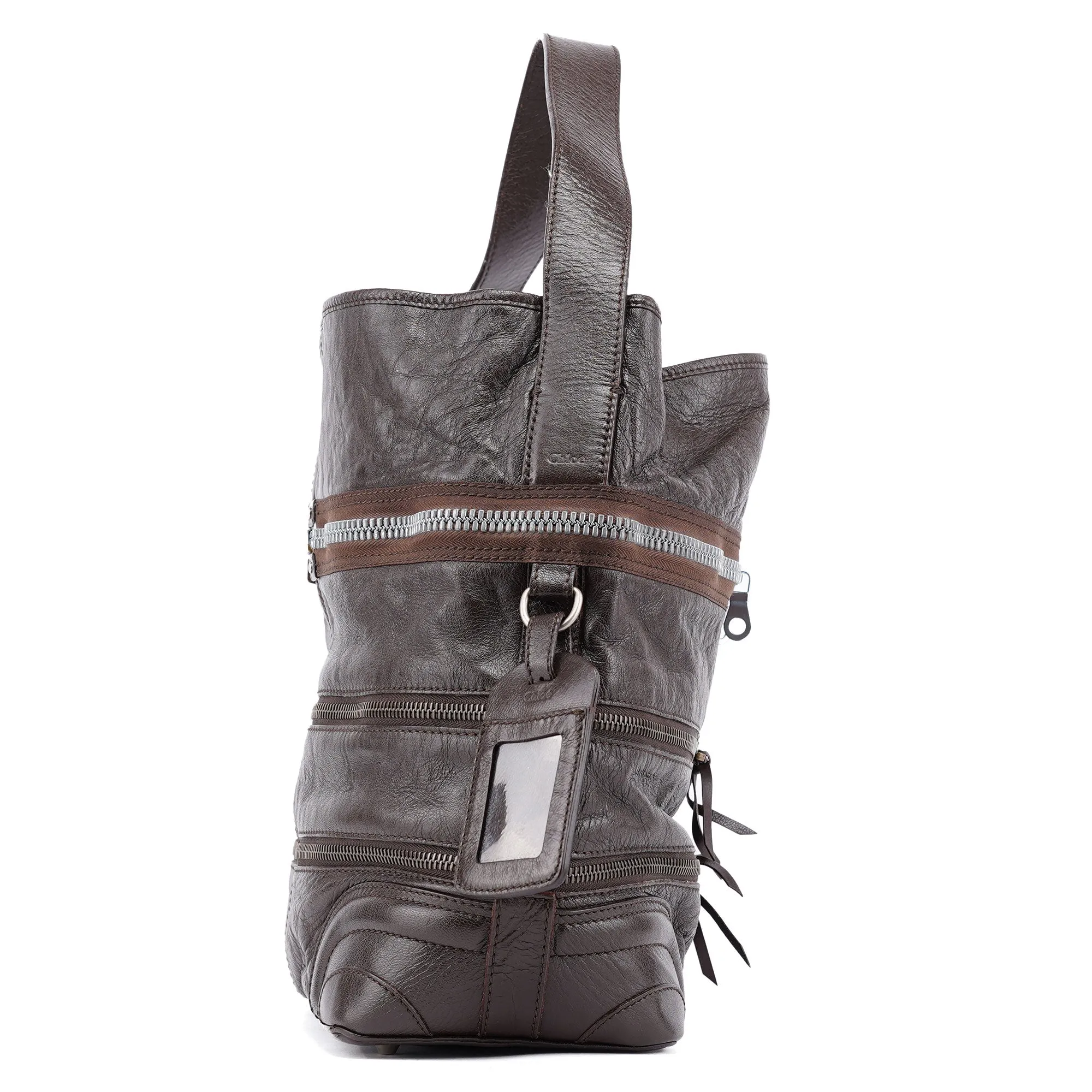 Brown Leather Zippered Shoulder Bag