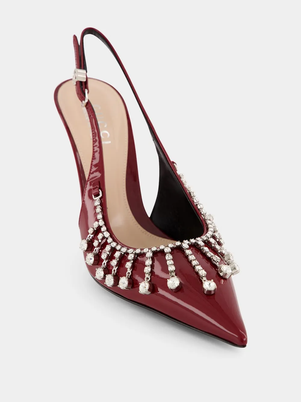 Burgundy Pumps with Crystal Chain