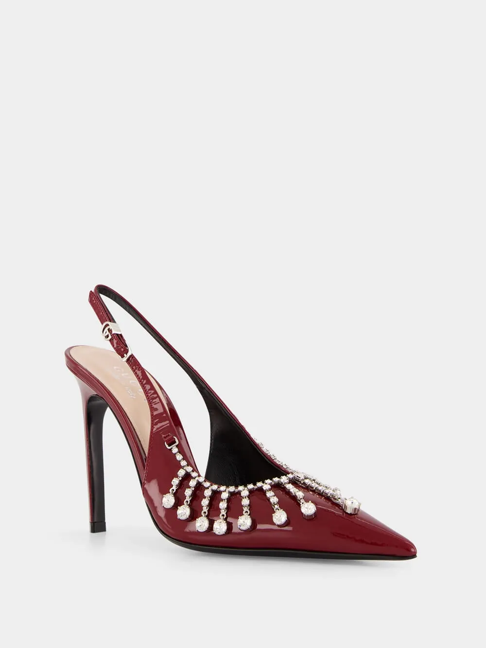 Burgundy Pumps with Crystal Chain