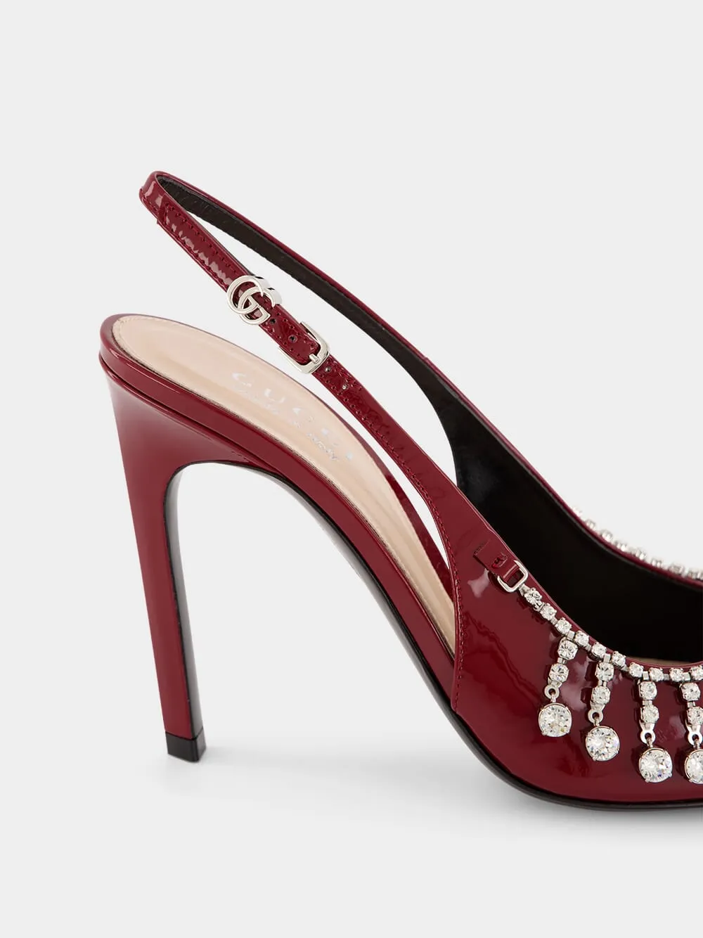 Burgundy Pumps with Crystal Chain