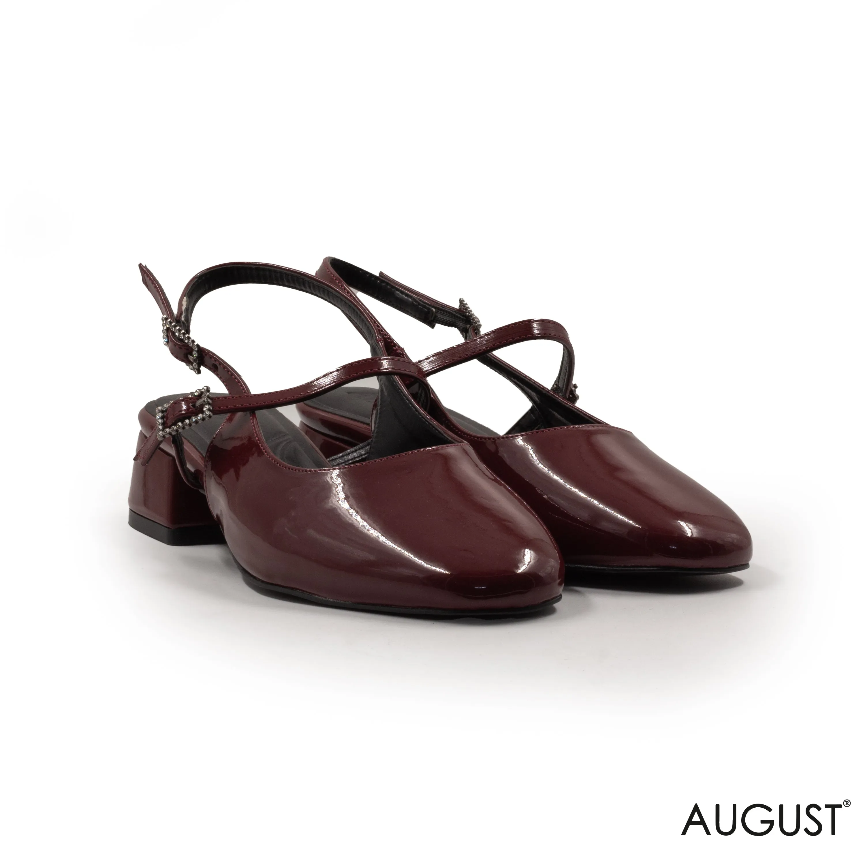BURGUNDY SHINY LEATHER LOW PUMPS
