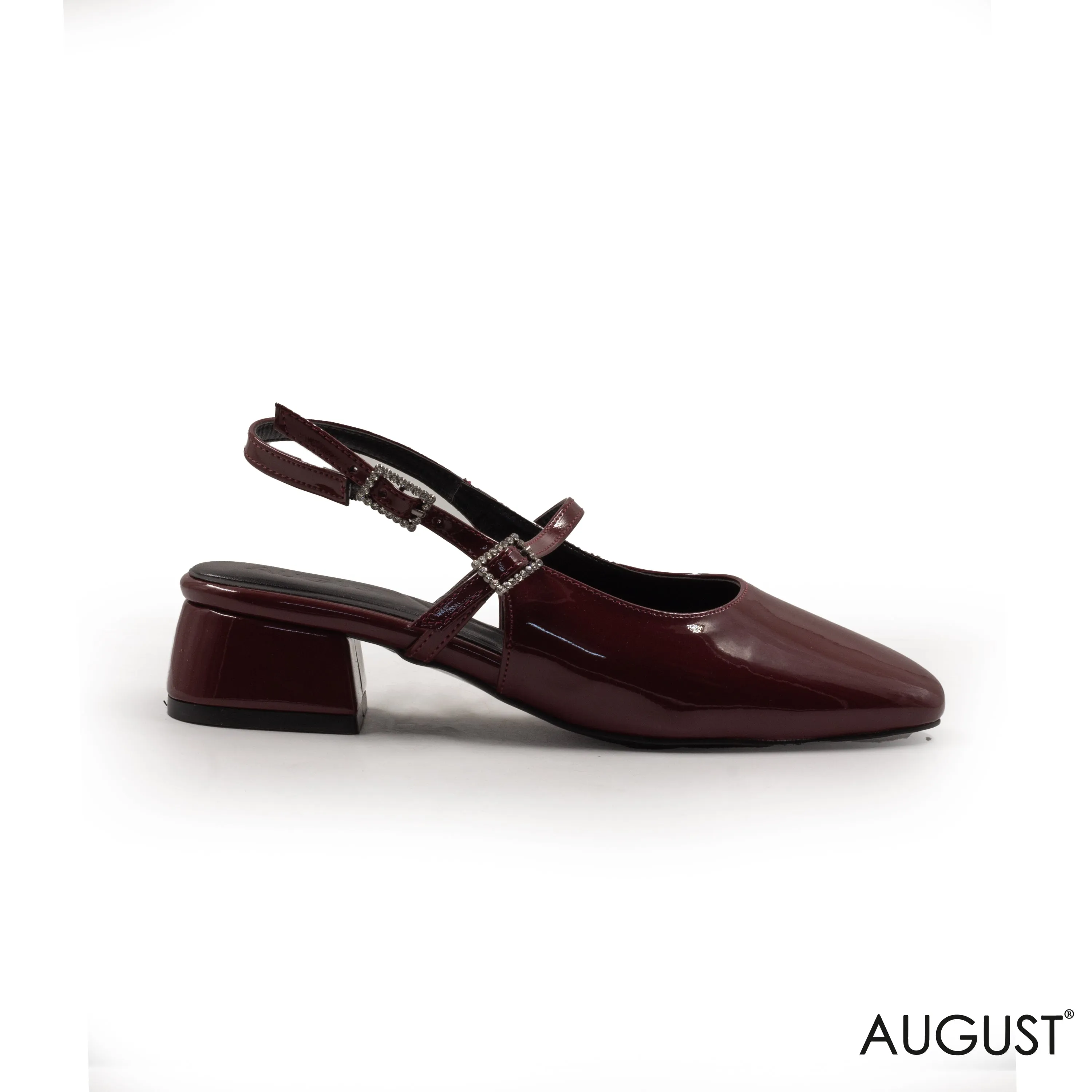 BURGUNDY SHINY LEATHER LOW PUMPS