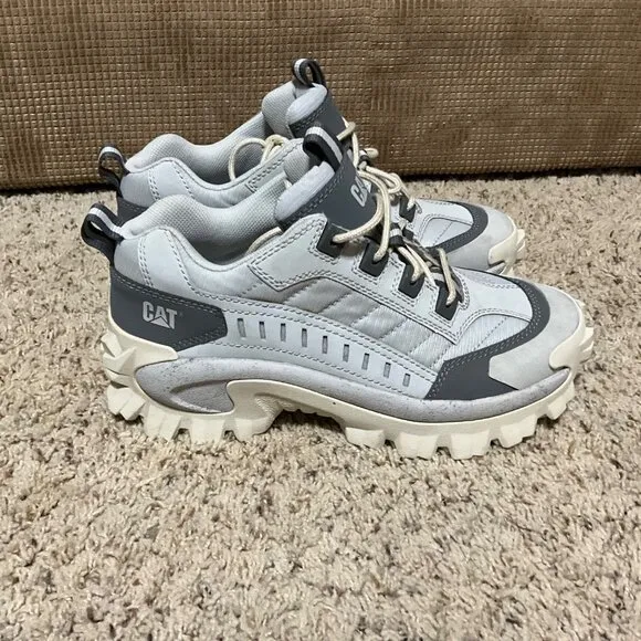 CAT Intruder Light Gray Chunky Sneakers Mens Size 9 Rugged Sole Leather &amp; Textil