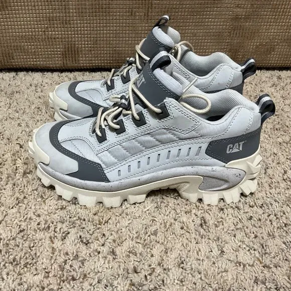 CAT Intruder Light Gray Chunky Sneakers Mens Size 9 Rugged Sole Leather &amp; Textil