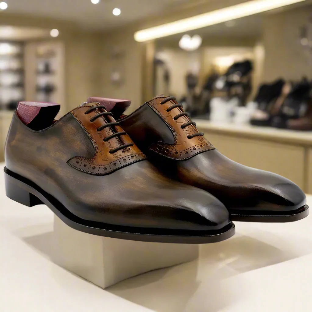 Cowhide Colorblock Handmade Calfskin Shoes