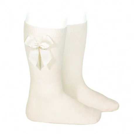 Cream Bow Knee High Socks