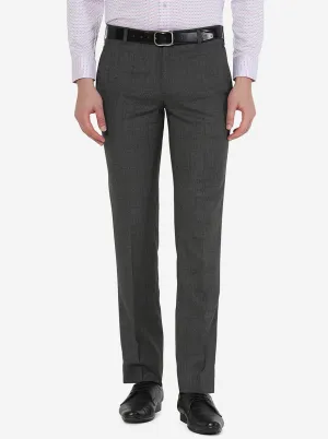 Dark Grey Solid Slim Fit Formal Trouser | JadeBlue