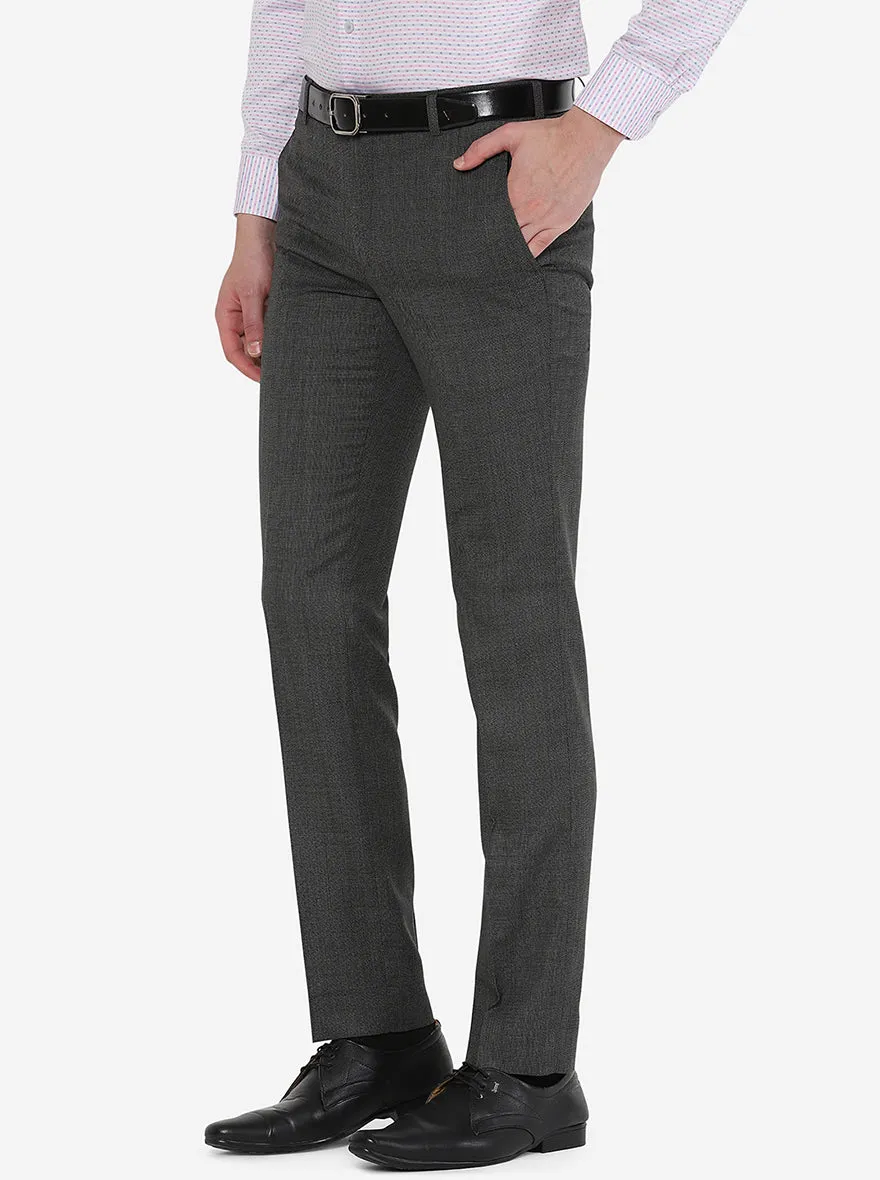 Dark Grey Solid Slim Fit Formal Trouser | JadeBlue