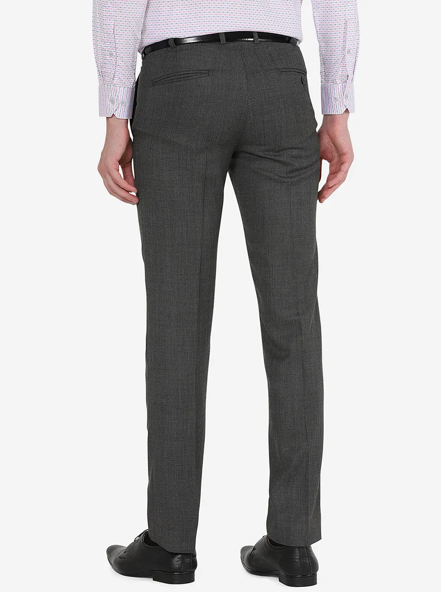Dark Grey Solid Slim Fit Formal Trouser | JadeBlue