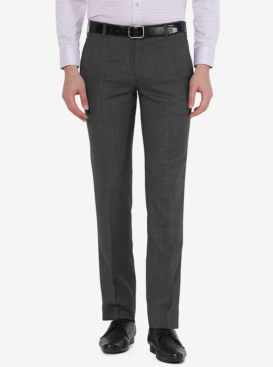 Dark Grey Solid Slim Fit Formal Trouser | JadeBlue