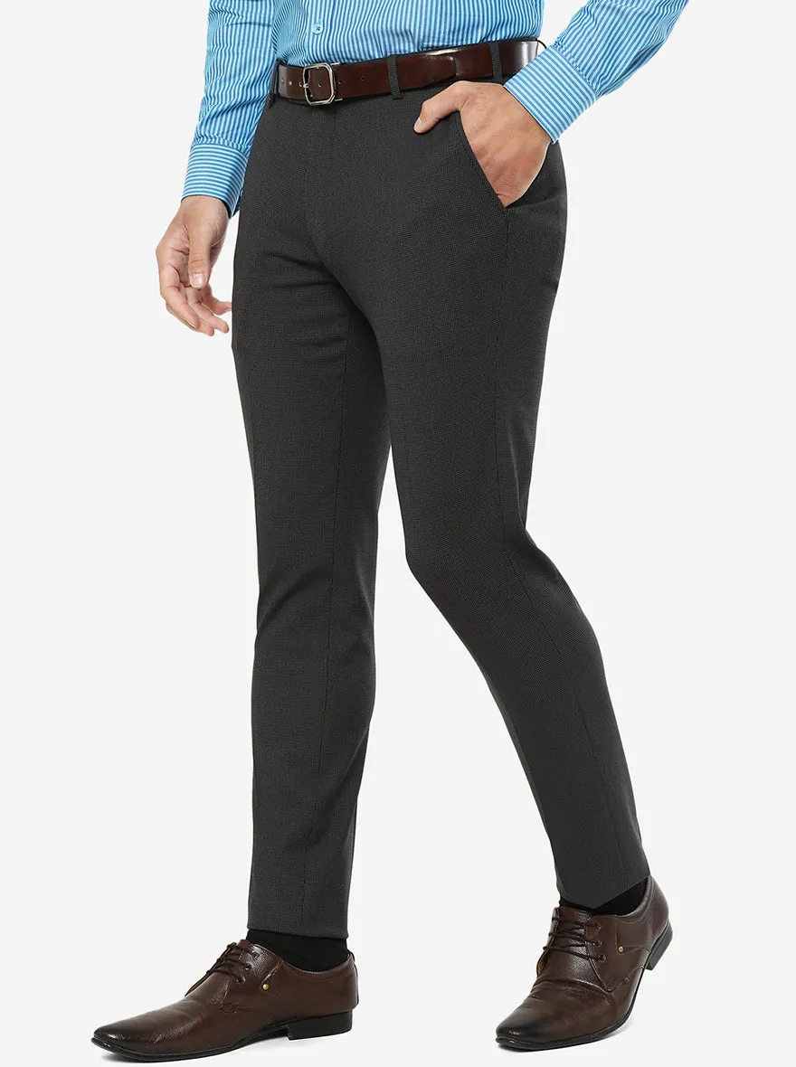 Dark Grey Solid Super Slim Fit Formal Trouser | JadeBlue