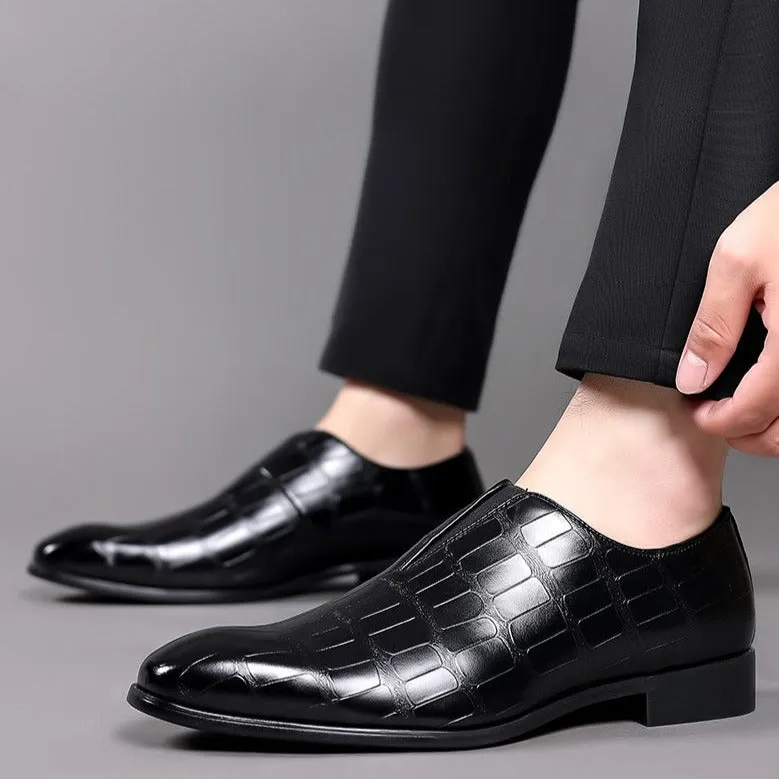 Dark Oxford Croc-Embossed Slip-On Shoes for Men