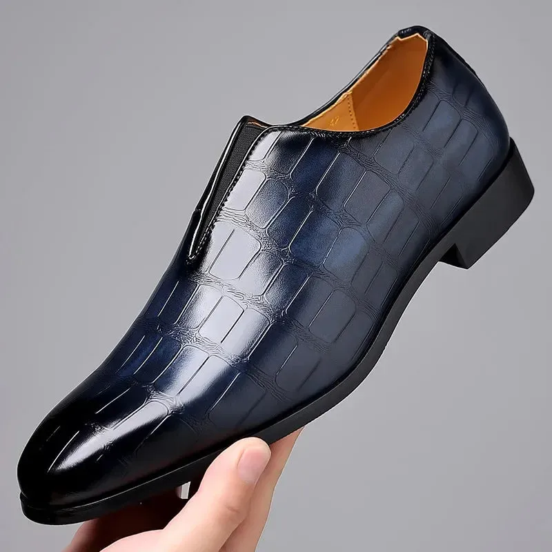 Dark Oxford Croc-Embossed Slip-On Shoes for Men