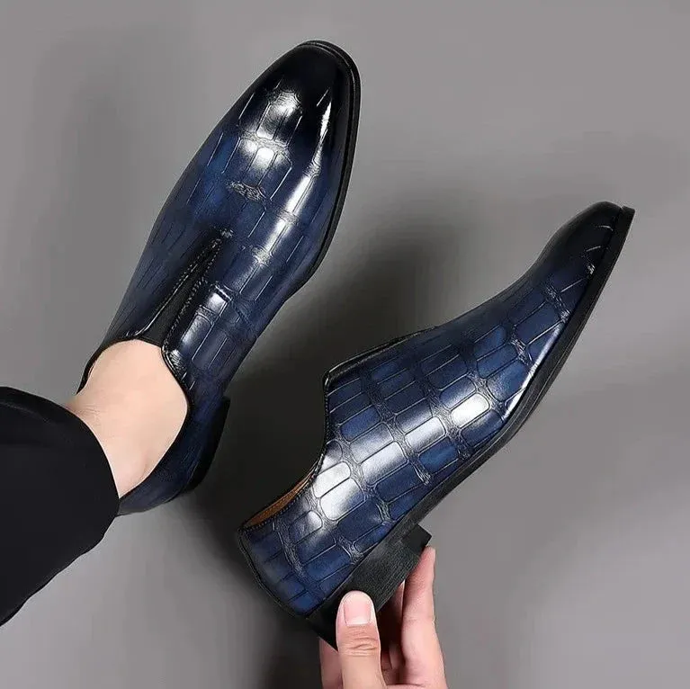 Dark Oxford Croc-Embossed Slip-On Shoes for Men