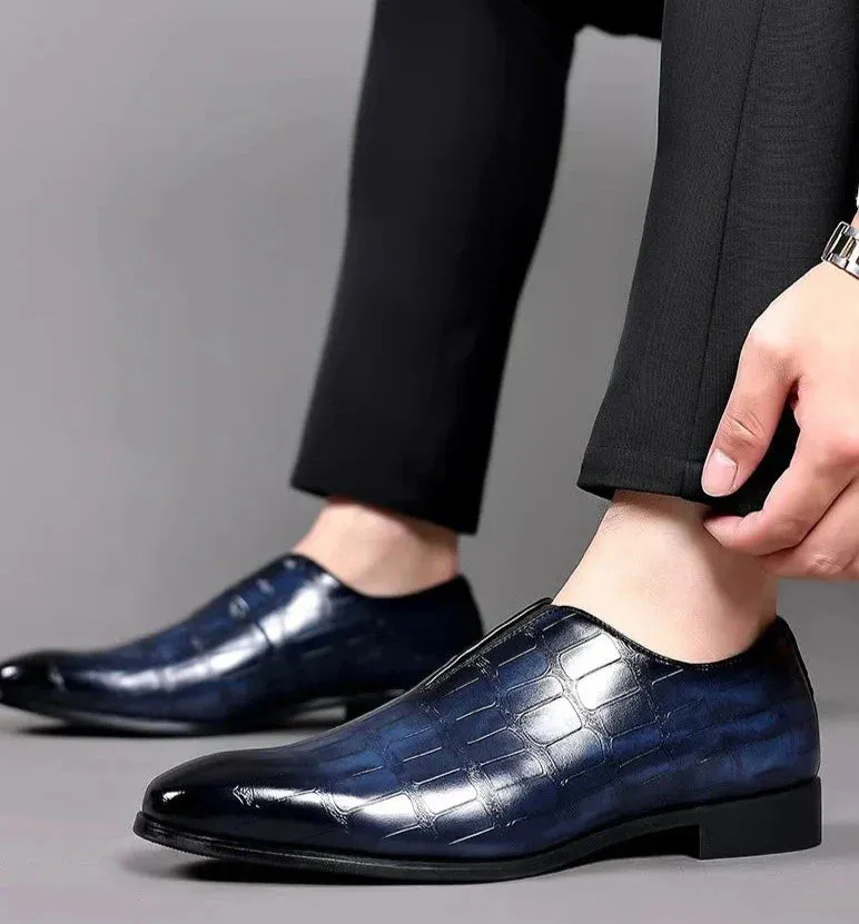 Dark Oxford Croc-Embossed Slip-On Shoes for Men