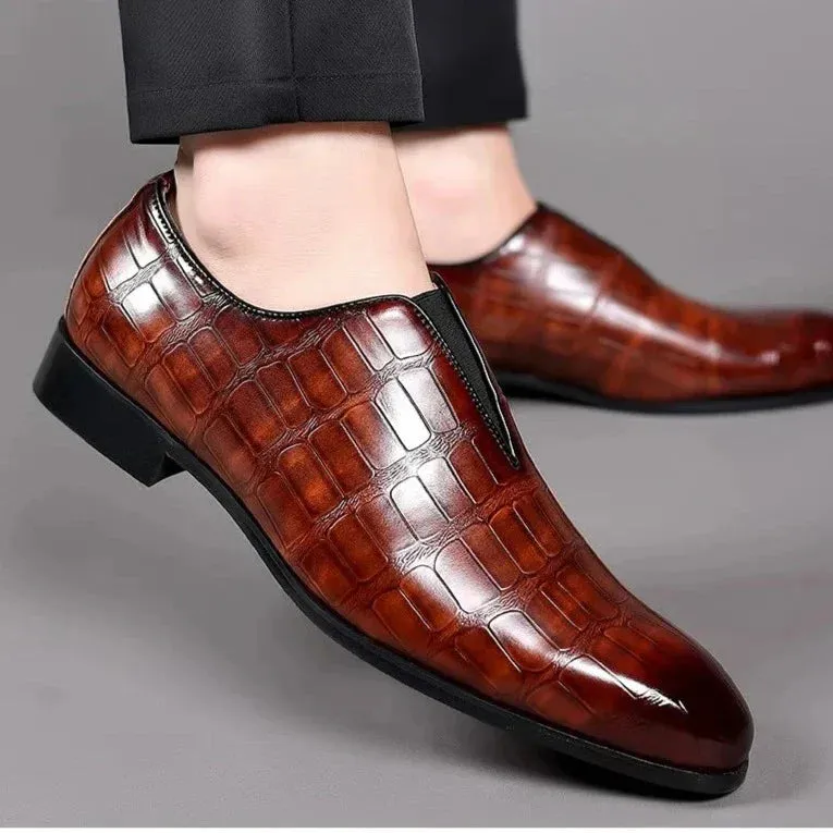 Dark Oxford Croc-Embossed Slip-On Shoes for Men