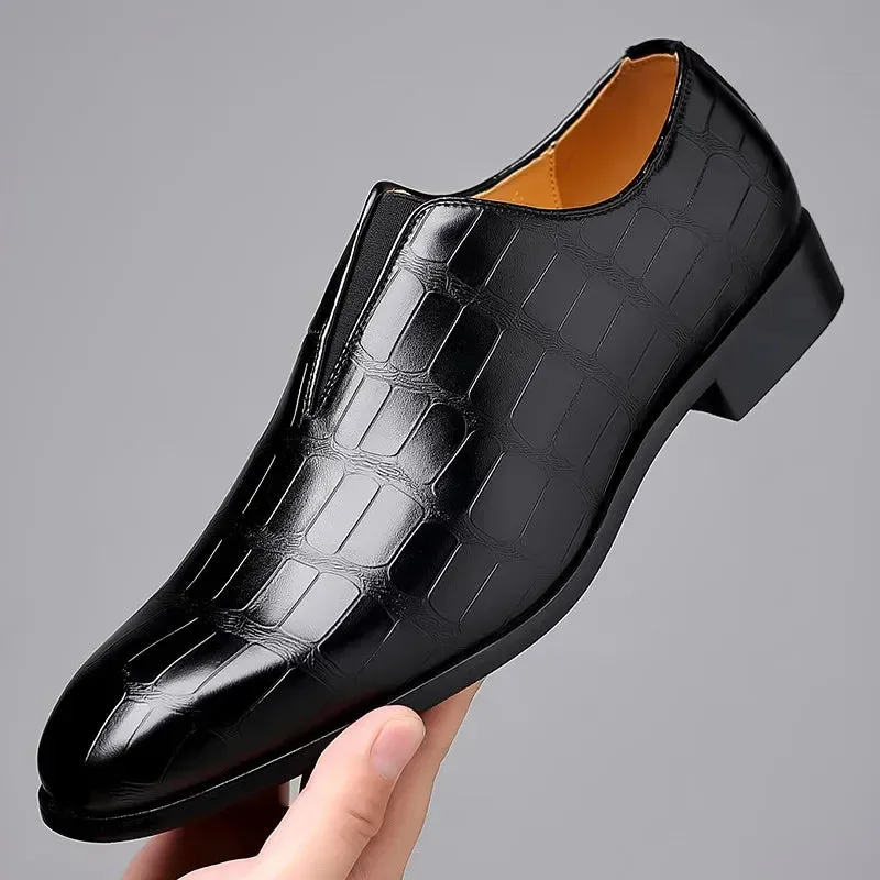 Dark Oxford Croc-Embossed Slip-On Shoes for Men