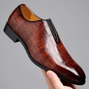 Dark Oxford Croc-Embossed Slip-On Shoes for Men