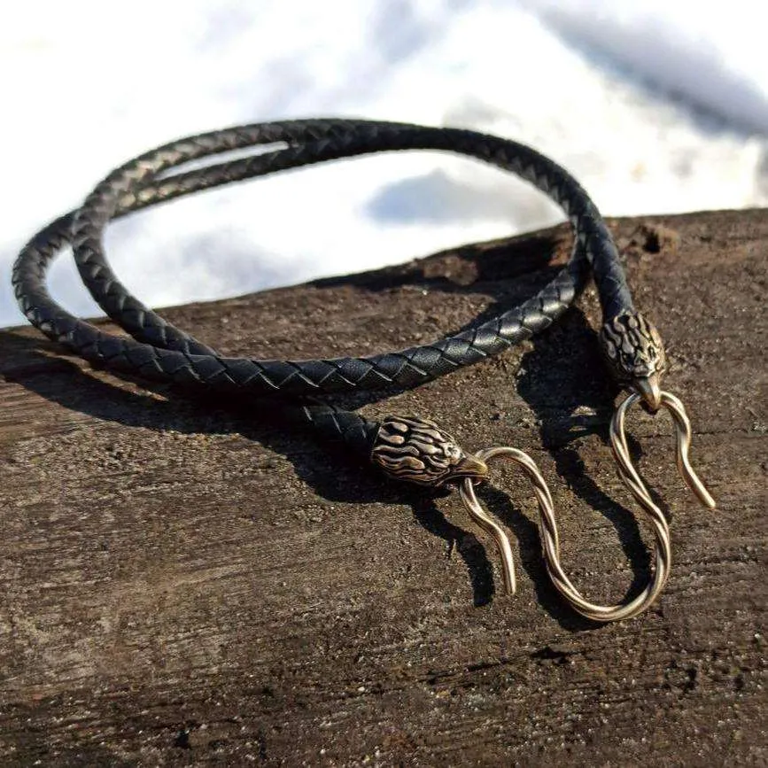 Eagle leather necklace with Bronze clasps