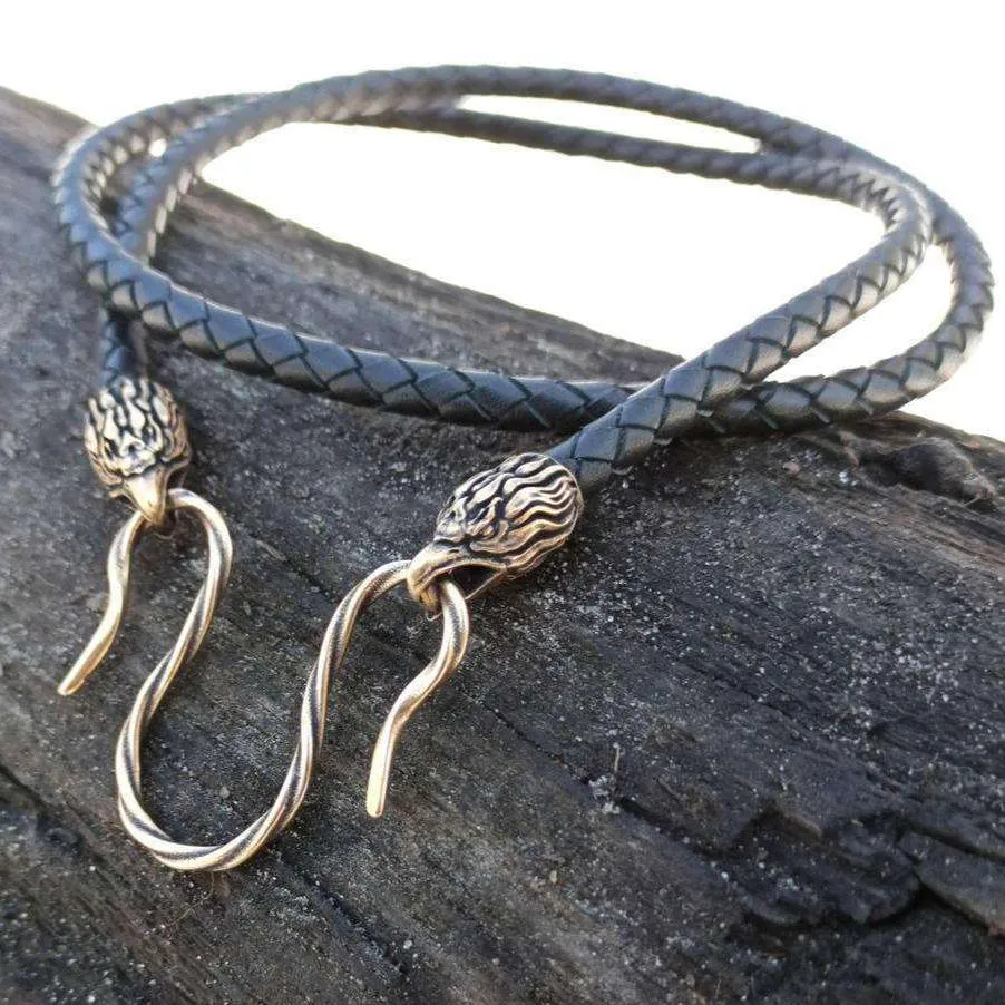 Eagle leather necklace with Bronze clasps