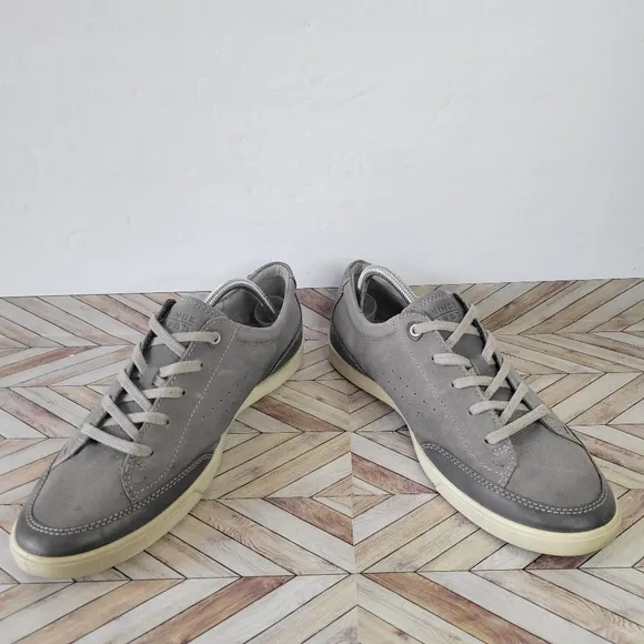 ECCO Taupe Nubuck Leather Lace Up Sneaker Casual Shoes Mens 45 EUR, 11-11.5 US