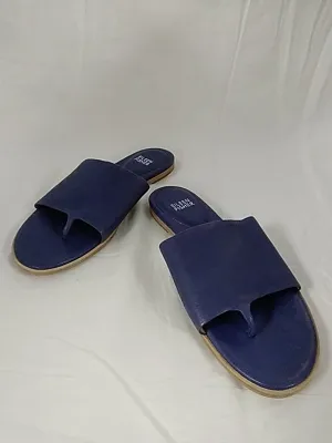 EILEEN FISHER Sandals Women’s Sz 8.5 Tumbled Leather Bluberry Blue Thong Strap Slide Flat Shoes