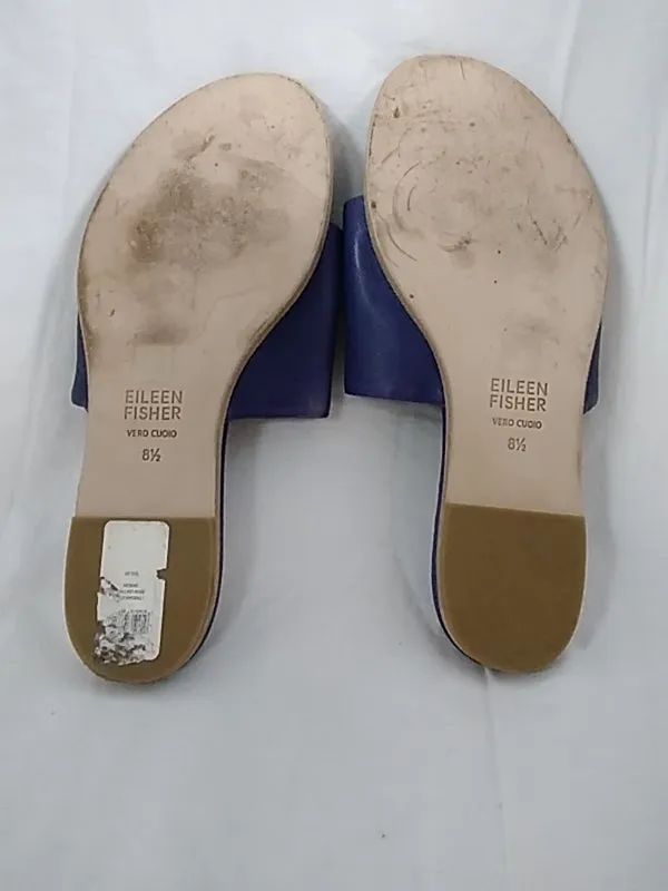 EILEEN FISHER Sandals Women’s Sz 8.5 Tumbled Leather Bluberry Blue Thong Strap Slide Flat Shoes