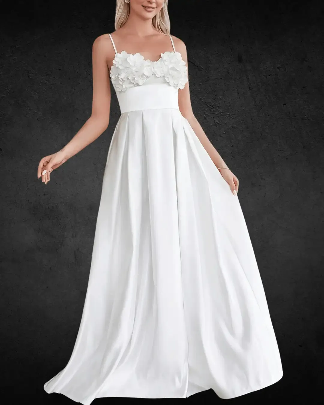 Elegant Satin Slip Wedding Dress with Appliqué – High-Quality Long Bridal Gown for Women