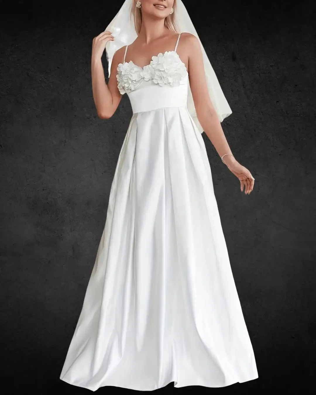 Elegant Satin Slip Wedding Dress with Appliqué – High-Quality Long Bridal Gown for Women