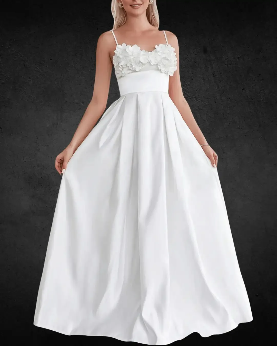 Elegant Satin Slip Wedding Dress with Appliqué – High-Quality Long Bridal Gown for Women