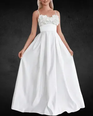 Elegant Satin Slip Wedding Dress with Appliqué – High-Quality Long Bridal Gown for Women