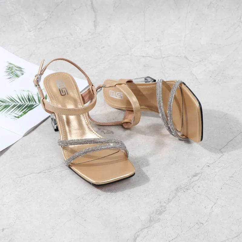 Fashion Square Toe Buckle Solid Color Large Size Womens High Heels