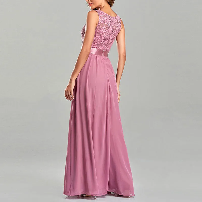 Floral Pattern Sleeveless High Waist Lace Maxi Dress