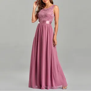 Floral Pattern Sleeveless High Waist Lace Maxi Dress