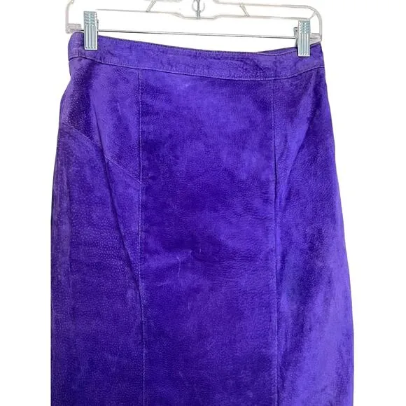 G-III Vintage Purple Suede Leather High Waisted Lined To Knee Skirt Size 9/10