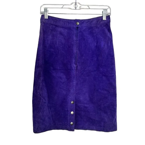 G-III Vintage Purple Suede Leather High Waisted Lined To Knee Skirt Size 9/10