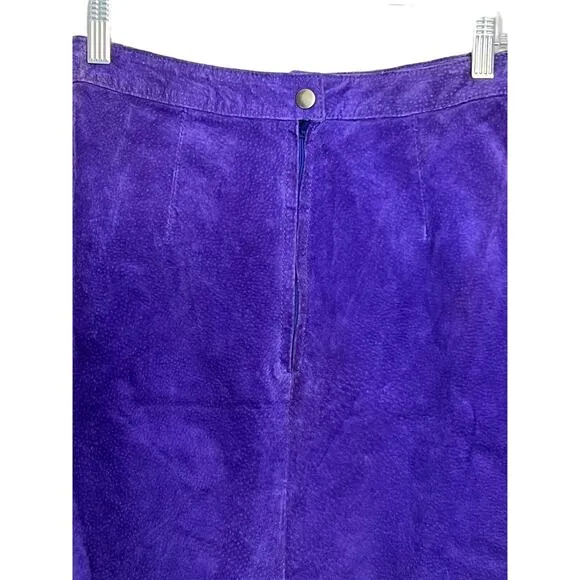 G-III Vintage Purple Suede Leather High Waisted Lined To Knee Skirt Size 9/10