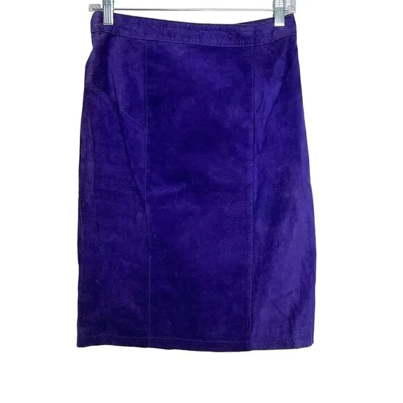 G-III Vintage Purple Suede Leather High Waisted Lined To Knee Skirt Size 9/10