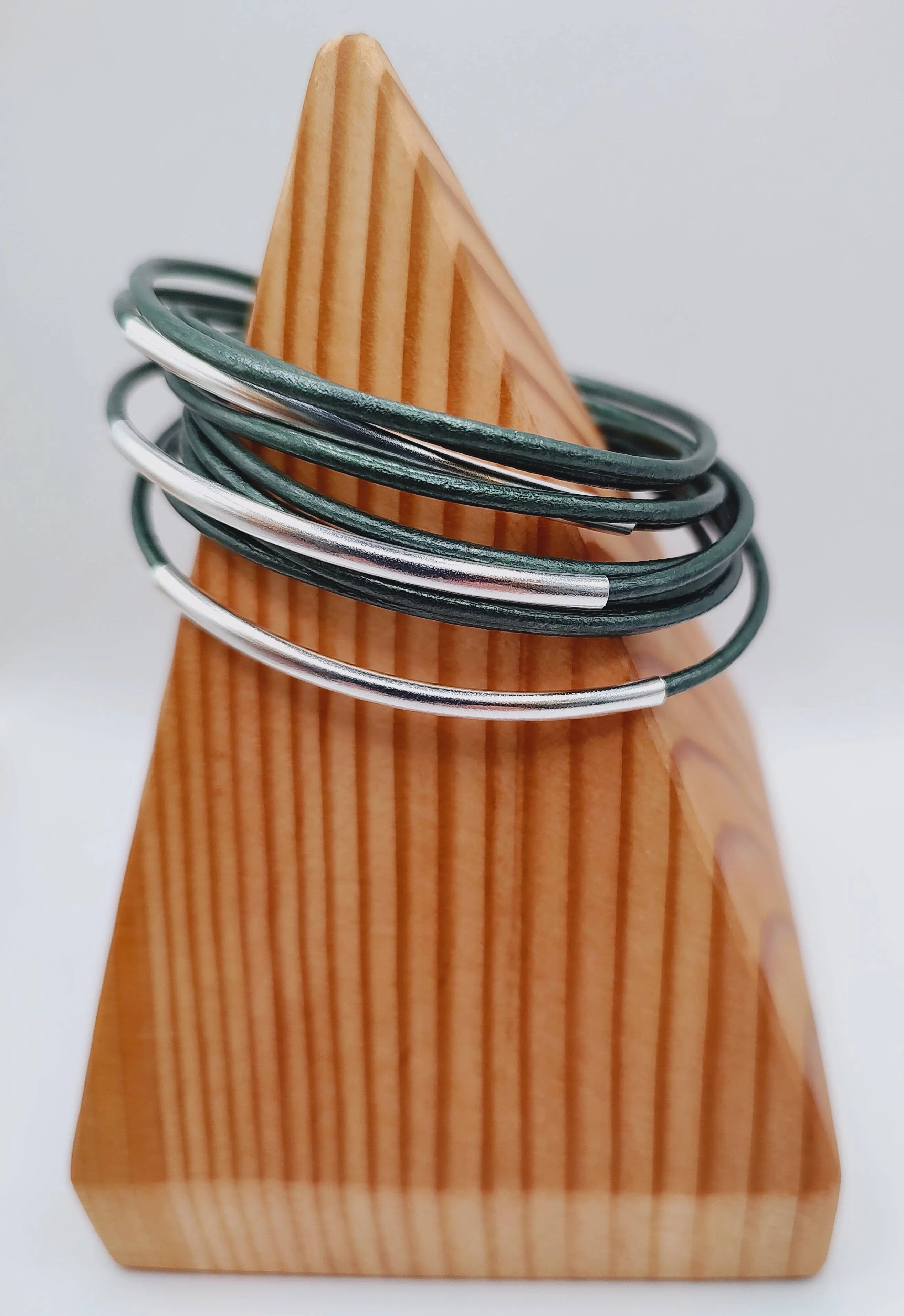 Genuine Leather Silver Plated Metallic Sea Green Original Wrap Bracelet