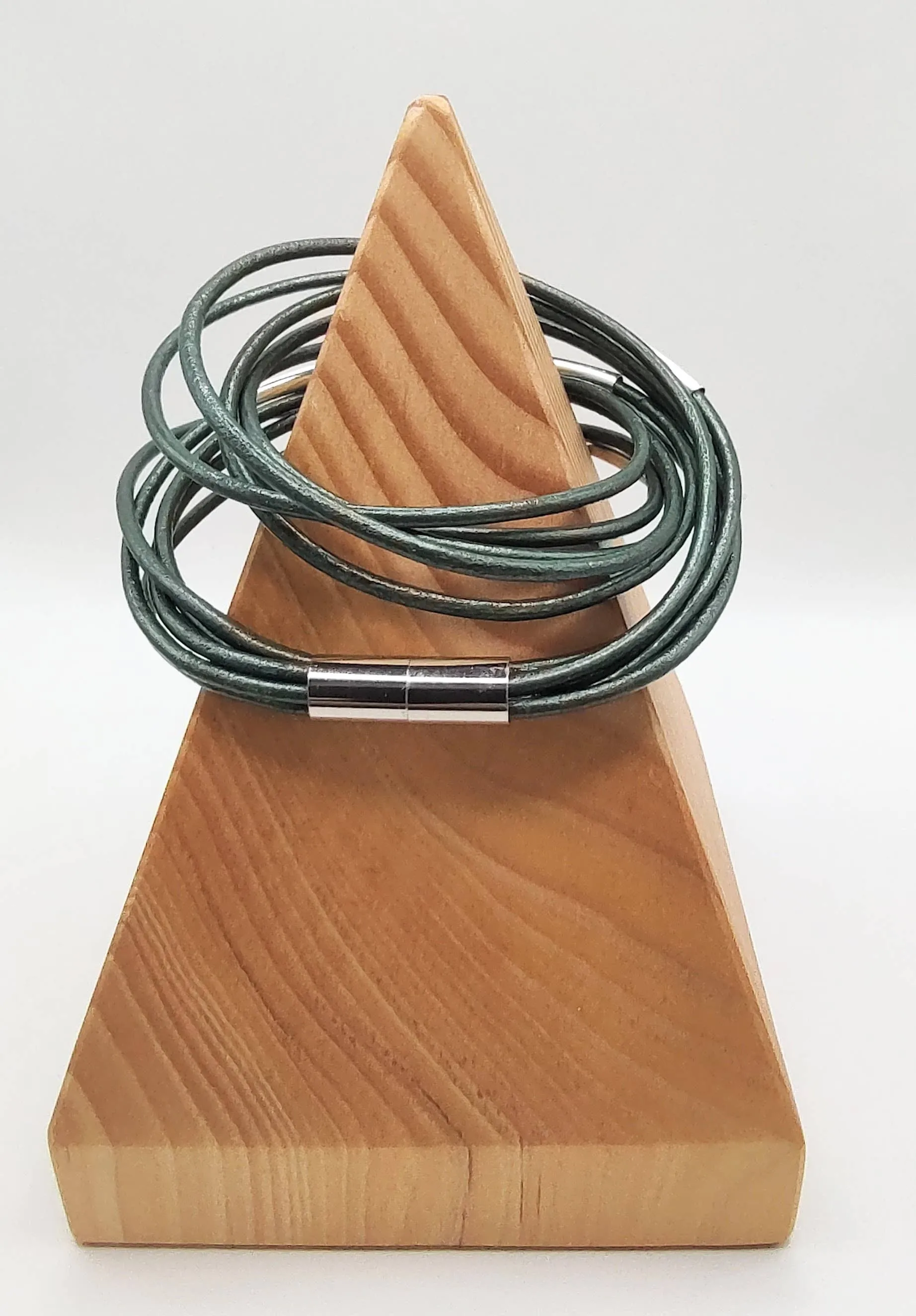 Genuine Leather Silver Plated Metallic Sea Green Original Wrap Bracelet