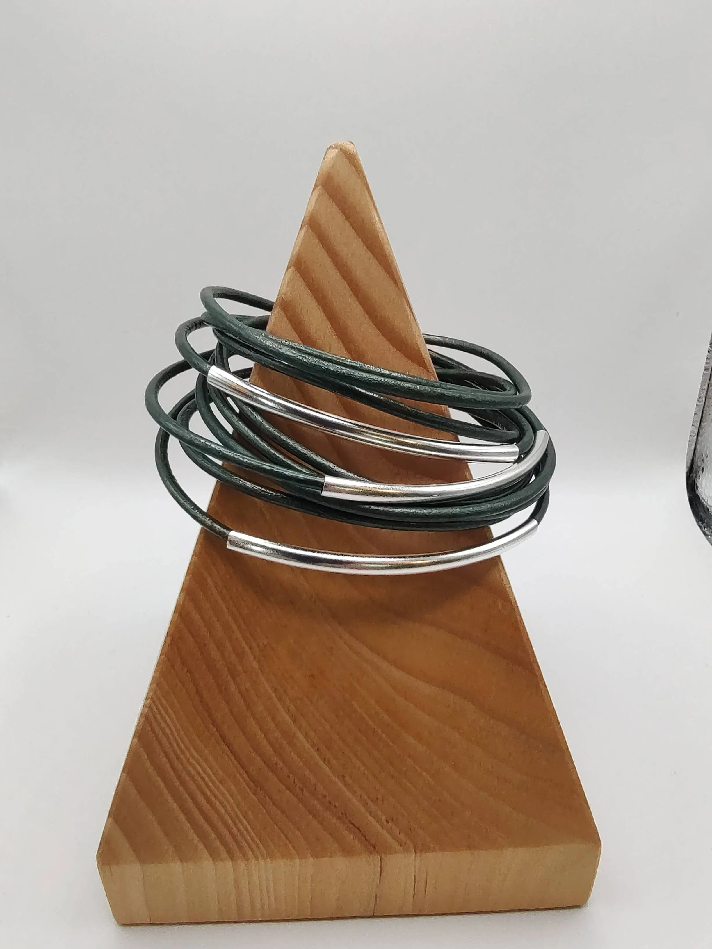 Genuine Leather Silver Plated Metallic Sea Green Original Wrap Bracelet