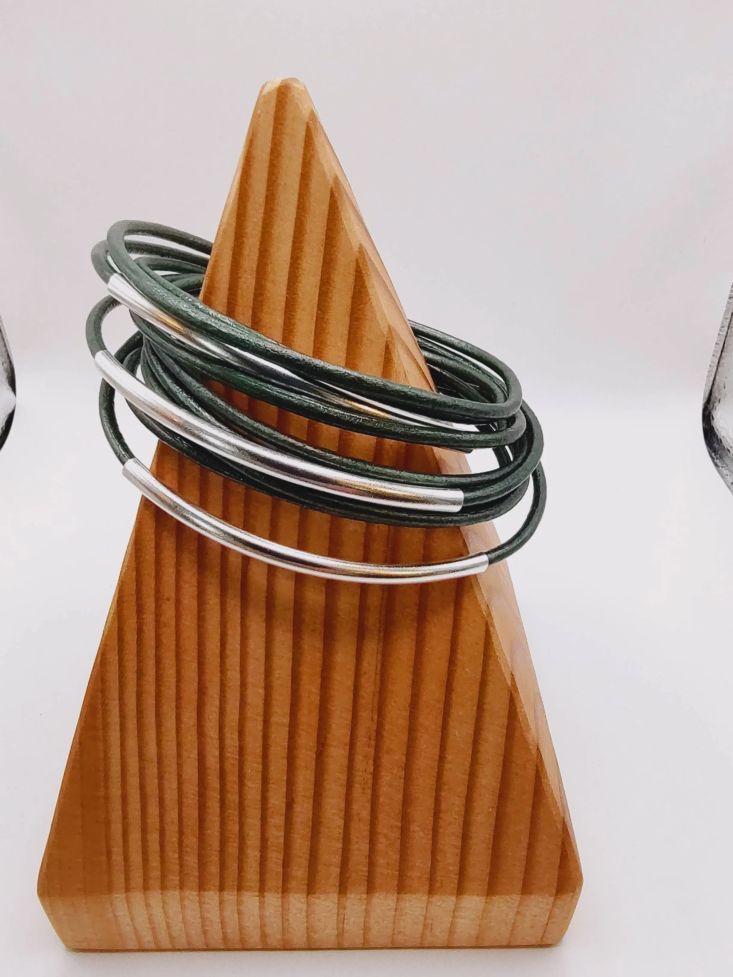 Genuine Leather Silver Plated Metallic Sea Green Original Wrap Bracelet