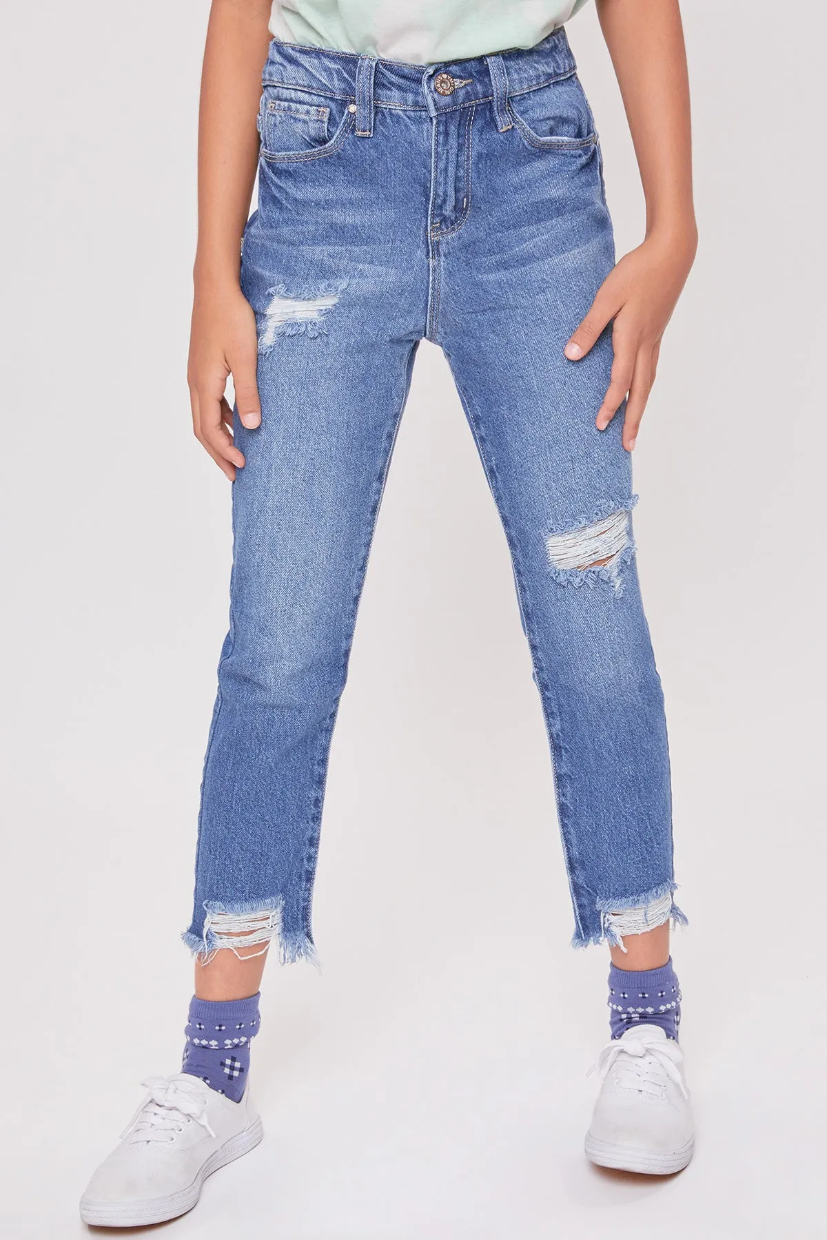 Girls Taylor High-Rise Relaxed Fit Destructed Fray Hem Ankle Jean 12 Pack