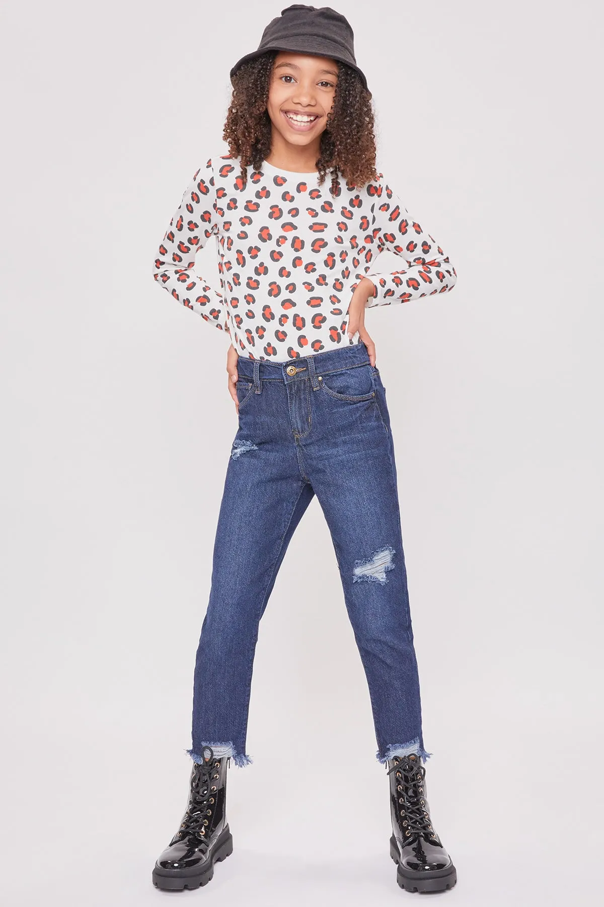 Girls Taylor High-Rise Relaxed Fit Destructed Fray Hem Ankle Jean 12 Pack