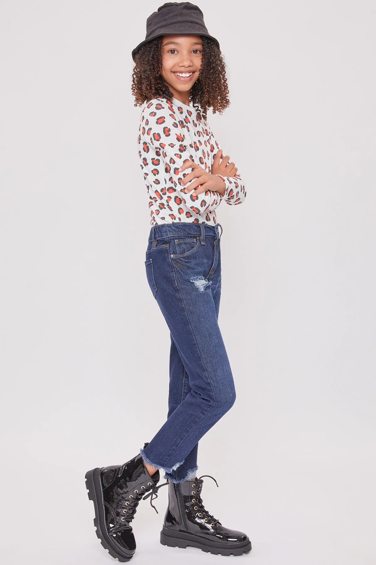Girls Taylor High-Rise Relaxed Fit Destructed Fray Hem Ankle Jean 12 Pack