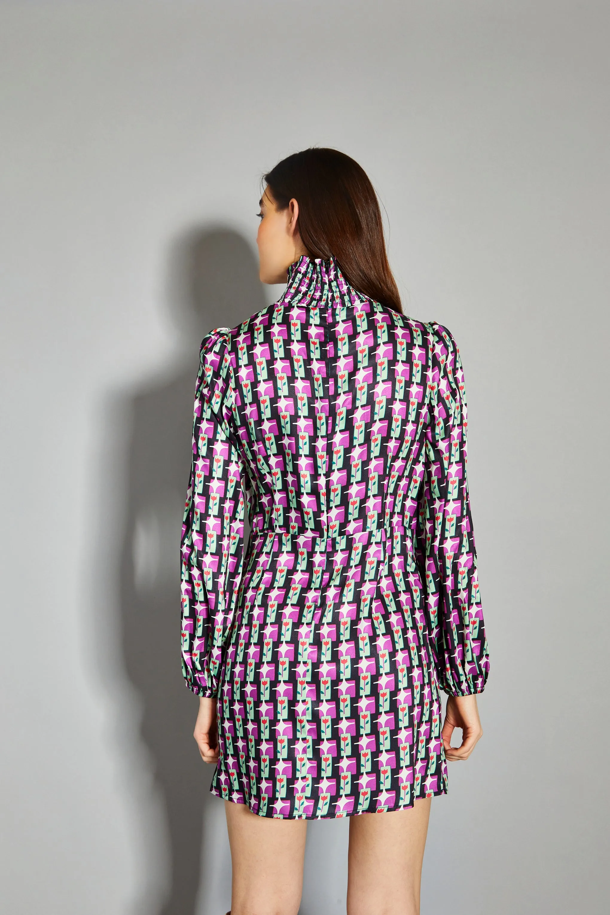 Glamorous Tulip Multi Geo Print High Neck Mini Dress