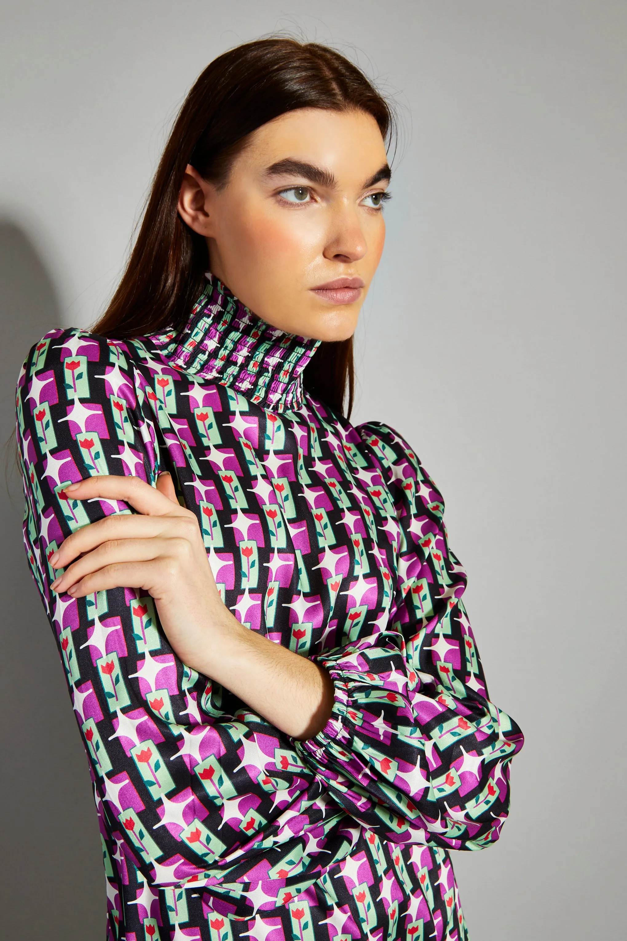 Glamorous Tulip Multi Geo Print High Neck Mini Dress