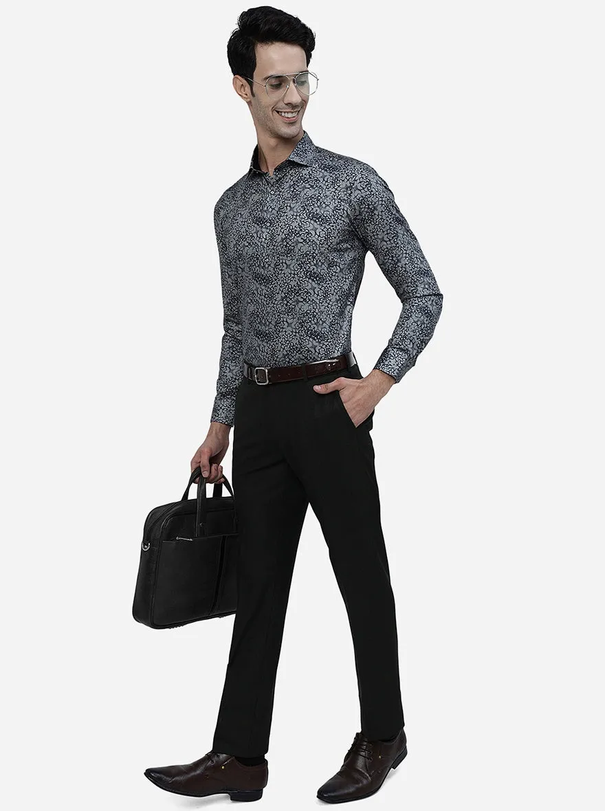 Grey Printed Slim Fit Party Wear Shirt | JB Studio