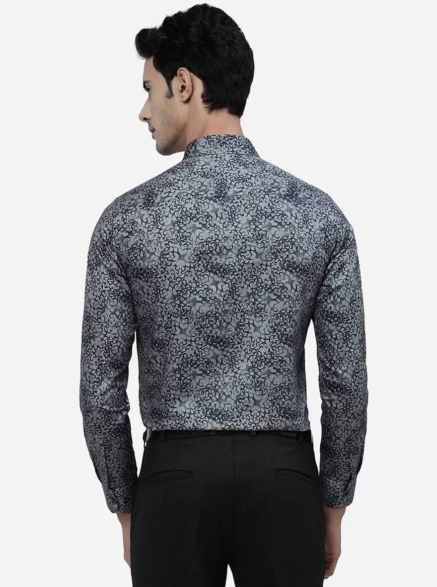Grey Printed Slim Fit Party Wear Shirt | JB Studio