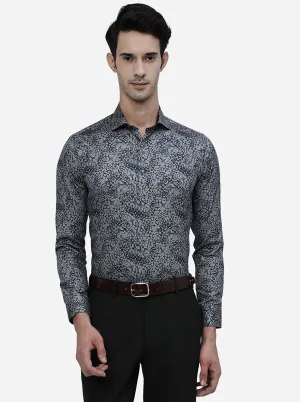 Grey Printed Slim Fit Party Wear Shirt | JB Studio